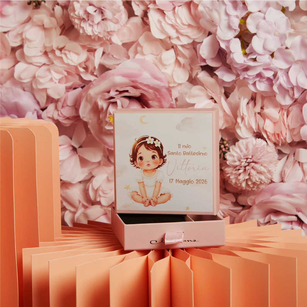 26356 - scatola confettata 12x12x4,5 battesimo ferma personalizzabile minimo 10 pezzi