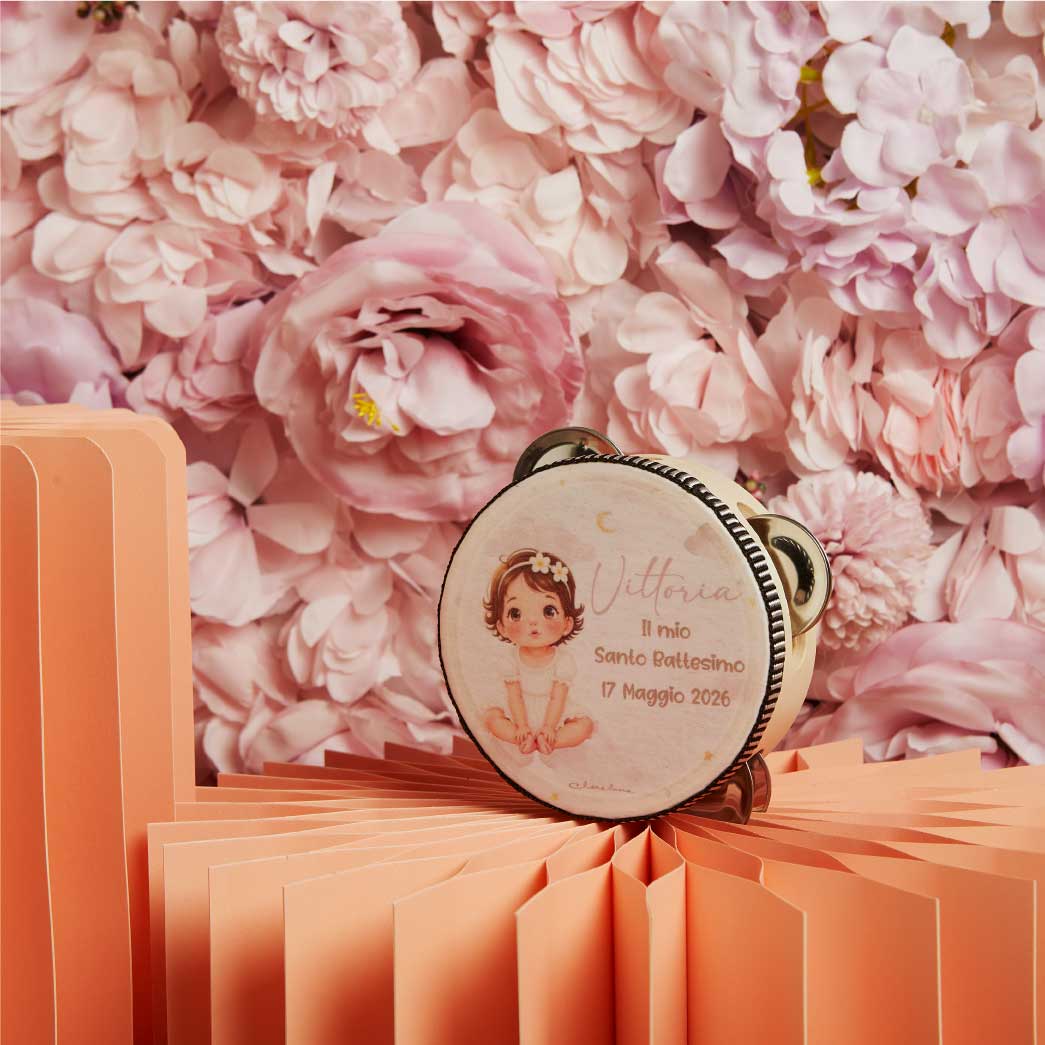 26355 - tamburello diametro 10,2 battesimo femmina personalizzabile minimo 10 pezzi