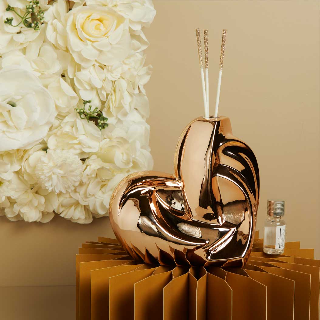 26137 - DIFFUSORE CUORE GRANDE ORO ROSA 16,5X10X17