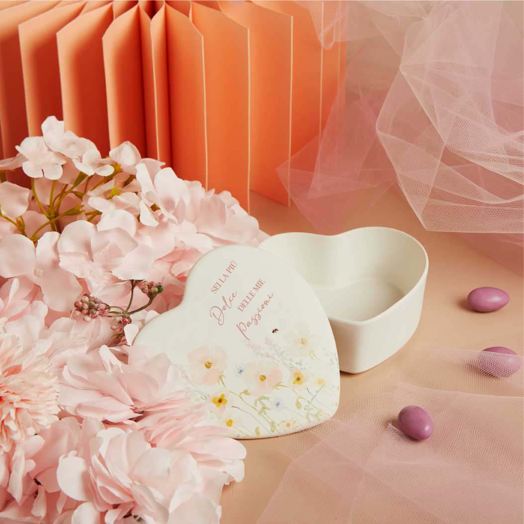 26039 - SCATOLA CUORE DECORO FLOREALE ROSA 12X12X4,5