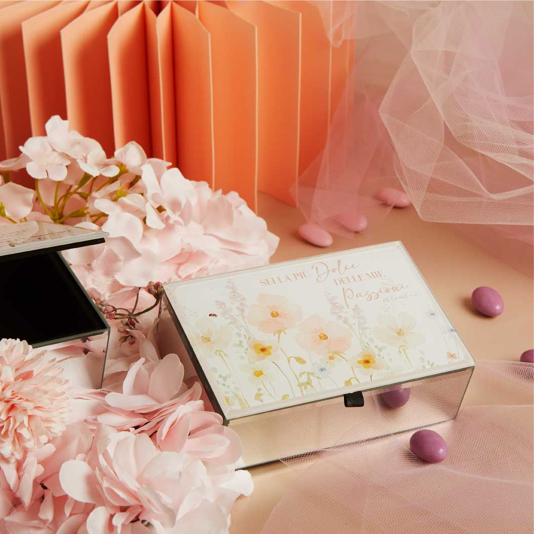 26037 - SCATOLA PORTA GIOIE DECORO FLOREALE ROSA 15X10X5,2