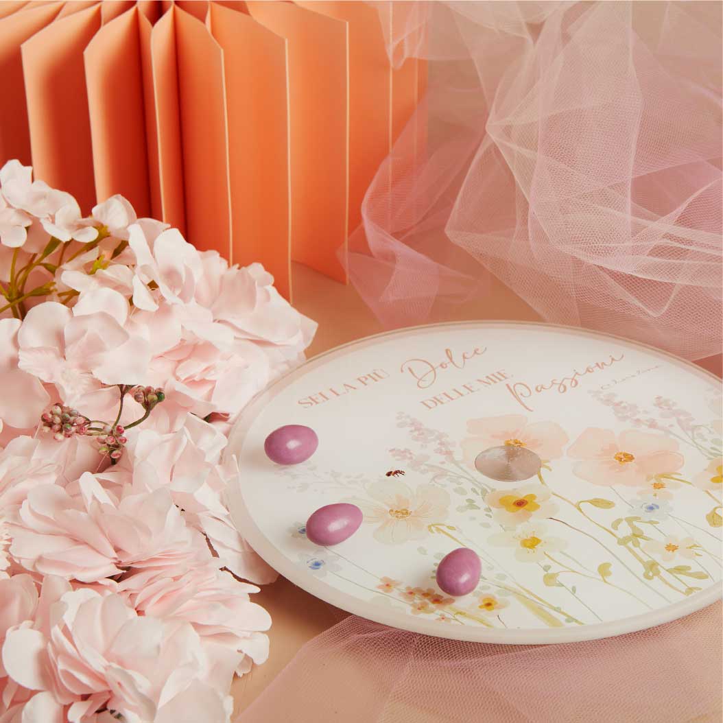 26035 - VASSOIO GIREVOLE DECORO FLOREALE ROSA 25X0,4