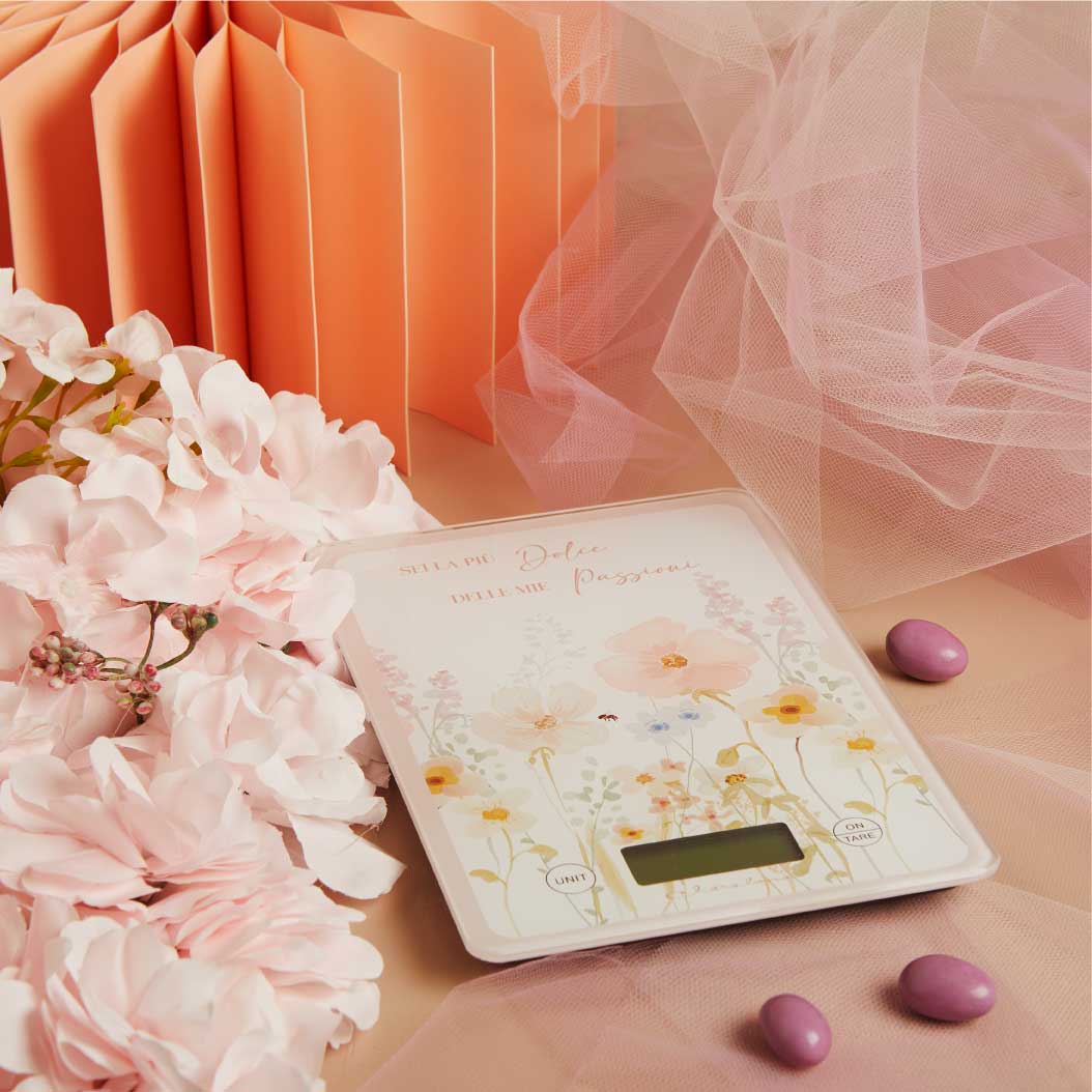 26034 - BILANCIA DECORO FLOREALE ROSA 15X22X2