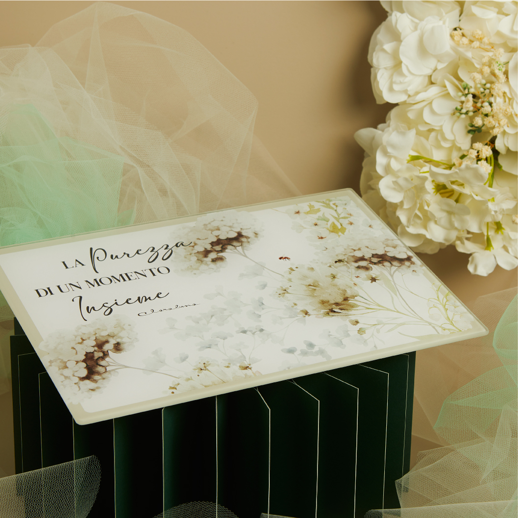 26032 - TAGLIERE IN VETRO DECORO FLOREALE VERDE 20X30